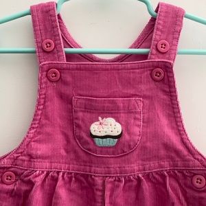 6-12 *vintage* Gymboree pink cupcake corduroy overalls + socks new old stock